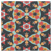 Rotes Türkis-Gelbes Orange Mandala Star Pattern Stoff (Nahaufnahme)