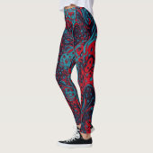 Rotes Türkis Marmor Abstract Muster Leggings (Links)