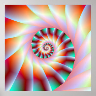 Rotes Türkis und rosa Spiralsteppen Poster