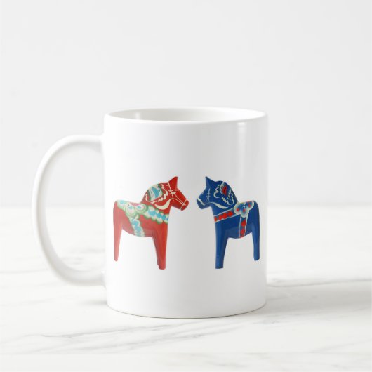 Rotes u. blaues Dala Pferd Kaffeetasse (Links)