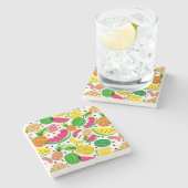 Rotes u. gelbes tropische Frucht-Muster Steinuntersetzer (Seitenansicht)