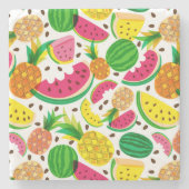 Rotes u. gelbes tropische Frucht-Muster Steinuntersetzer (Vorderseite)