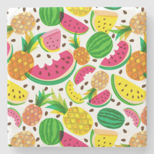 Rotes u. gelbes tropische Frucht-Muster Steinuntersetzer