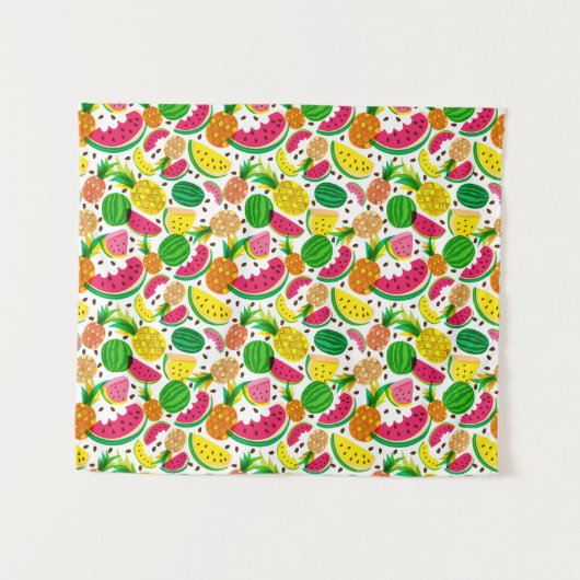 Rotes u. gelbes tropische Frucht-Muster Wandteppich (Vorderseite (Horizontal))