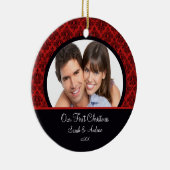 Rotes u. schwarzes Damast-Foto-erste Keramik Ornament (Rechts)