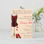 Rotes u. schwarzes Wäsche-Brautparty laden ein Einladung (Stehend Vorderseite)