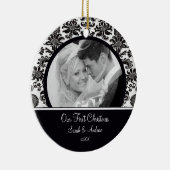 Rotes u. weißes Damast-Foto-erste Keramikornament (Rechts)