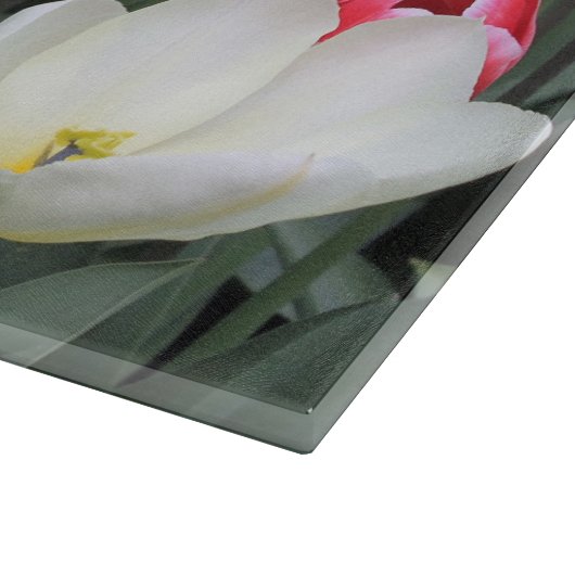 Rotes u. weißes Frühlings-Tulpe-Schneidebrett Schneidebrett (Ecke)