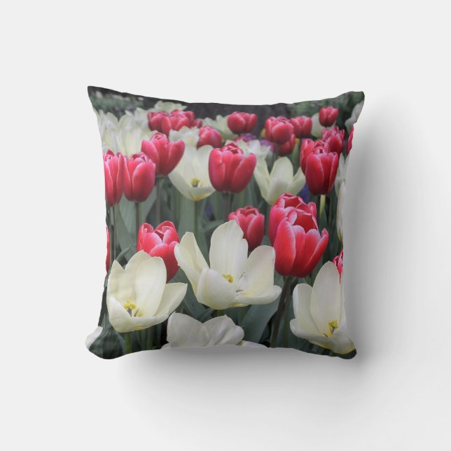 Rotes u. weißes Tulpe-Wurfs-Kissen Kissen (Vorderseite)
