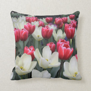 Rotes u. weißes Tulpe-Wurfs-Kissen Kissen