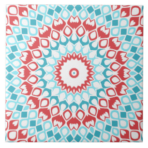 Rotes und aquafarbenes geometrisches Mandala-Muste Fliese