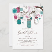 Rotes und Aquamarines Mason Jars Brautparty Einladung (Vorderseite)