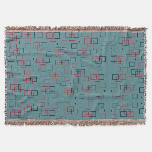 Rotes und Aquamarines Squares Delight Decke (Vorderseite)