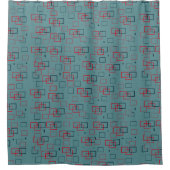 Rotes und Aquamarines Squares Delight Duschvorhang (Vorderseite)