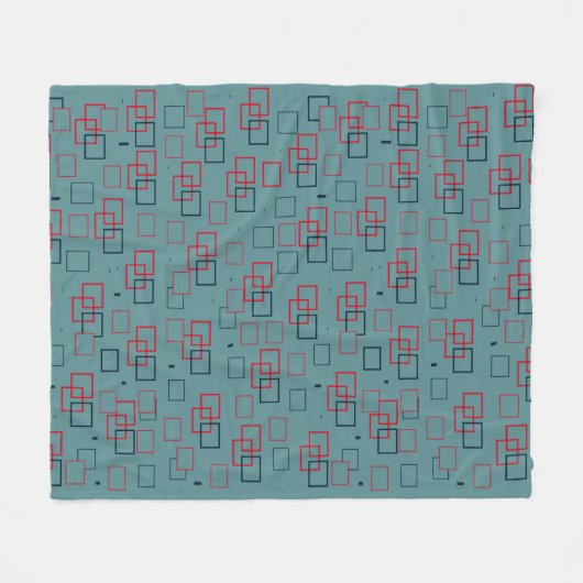 Rotes und Aquamarines Squares Delight Fleecedecke (Vorderseite (Horizontal))