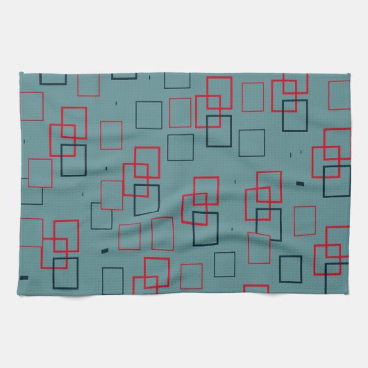 Rotes und Aquamarines Squares Delight Geschirrtuch (Horizontal)