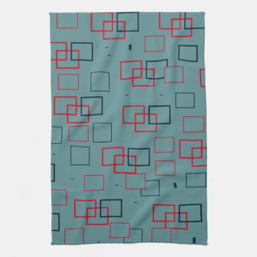 Rotes und Aquamarines Squares Delight Geschirrtuch (Vertikal)