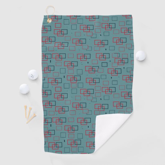 Rotes und Aquamarines Squares Delight Golfhandtuch (Insitu)