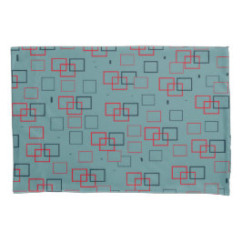 Rotes und Aquamarines Squares Delight Kissenbezug