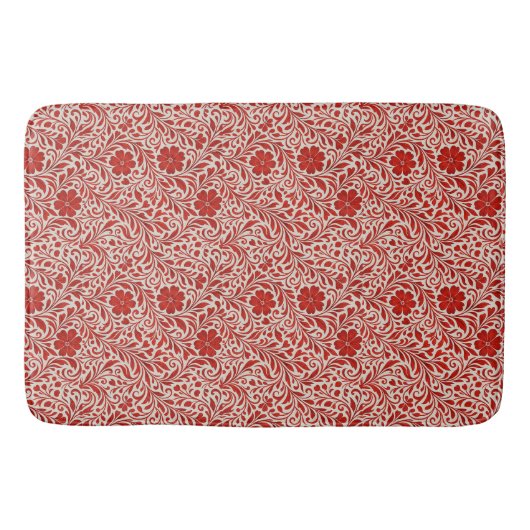 Rotes und Beige feines Blumenmuster Badematte (Vorderseite)