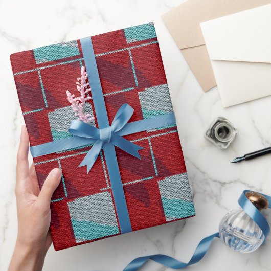 Rotes und Beige Strick-Strickpapier Geschenkpapier (Schenken)