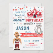 Rotes und blauer Zirkus Geburt Einladung (Vorderseite)