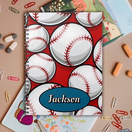 Rotes und blaues Baseballmuster Notizblock