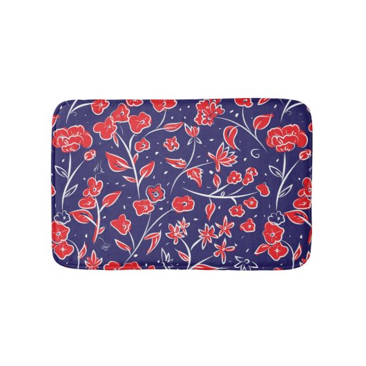 Rotes und blaues Blumenmuster Badematte (Vorderseite)