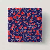 Rotes und blaues Blumenmuster Button (Vorderseite)