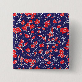 Rotes und blaues Blumenmuster Button