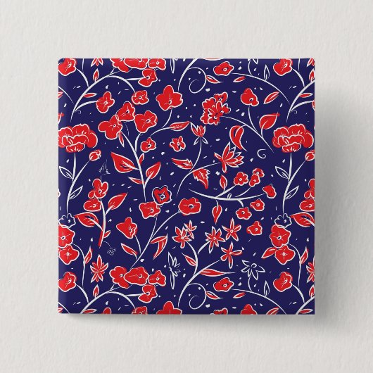 Rotes und blaues Blumenmuster Button (Vorderseite)