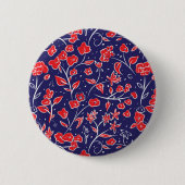 Rotes und blaues Blumenmuster Button (Vorderseite)