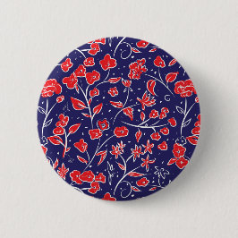 Rotes und blaues Blumenmuster Button