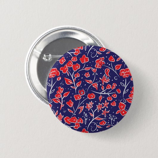 Rotes und blaues Blumenmuster Button (Vorne & Hinten)