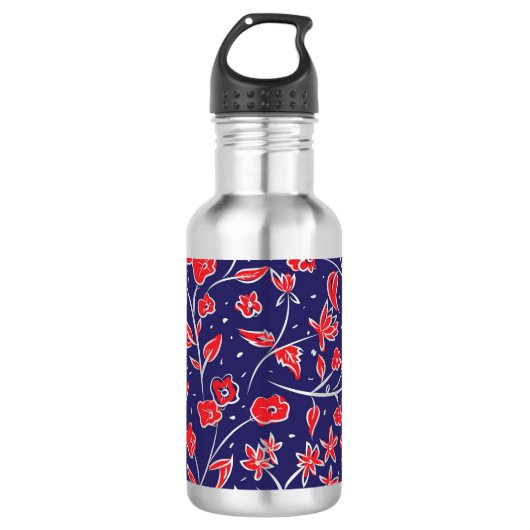 Rotes und blaues Blumenmuster Edelstahlflasche (Vorderseite)