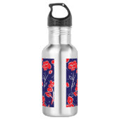 Rotes und blaues Blumenmuster Edelstahlflasche (Rückseite)