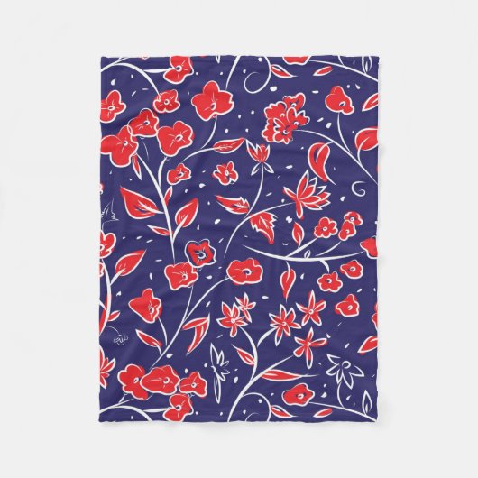 Rotes und blaues Blumenmuster Fleecedecke (Vorderseite)