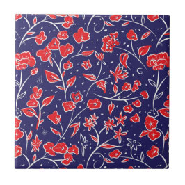 Rotes und blaues Blumenmuster Fliese