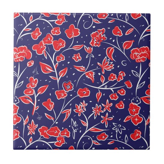 Rotes und blaues Blumenmuster Fliese (Vorderseite)