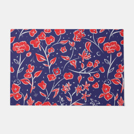 Rotes und blaues Blumenmuster Fußmatte