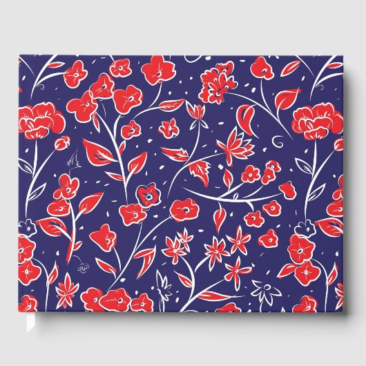 Rotes und blaues Blumenmuster Gästebuch (Vorderseite)