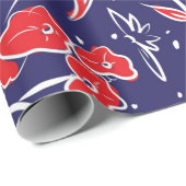 Rotes und blaues Blumenmuster Geschenkpapier (Rolleneckpunkt)