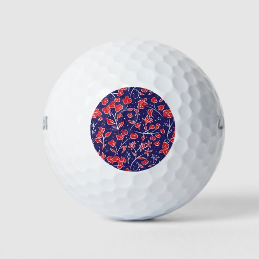 Rotes und blaues Blumenmuster Golfball (Vorderseite)