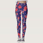Rotes und blaues Blumenmuster Leggings (Vorderseite)
