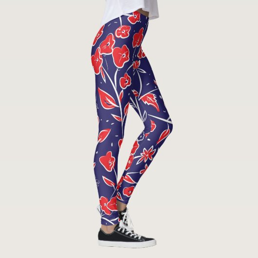 Rotes und blaues Blumenmuster Leggings (Rechts)