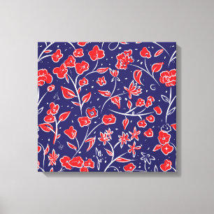Rotes und blaues Blumenmuster Leinwanddruck