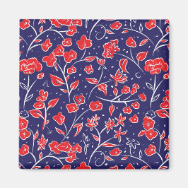 Rotes und blaues Blumenmuster Magnet