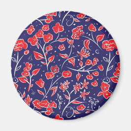 Rotes und blaues Blumenmuster Magnet