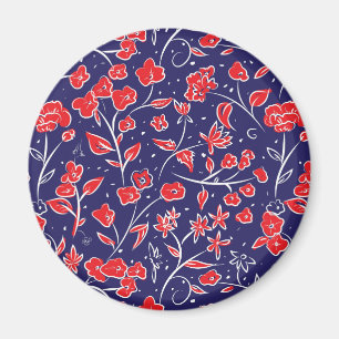 Rotes und blaues Blumenmuster Magnet