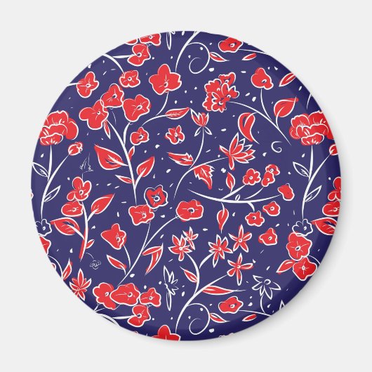 Rotes und blaues Blumenmuster Magnet (Vorne)